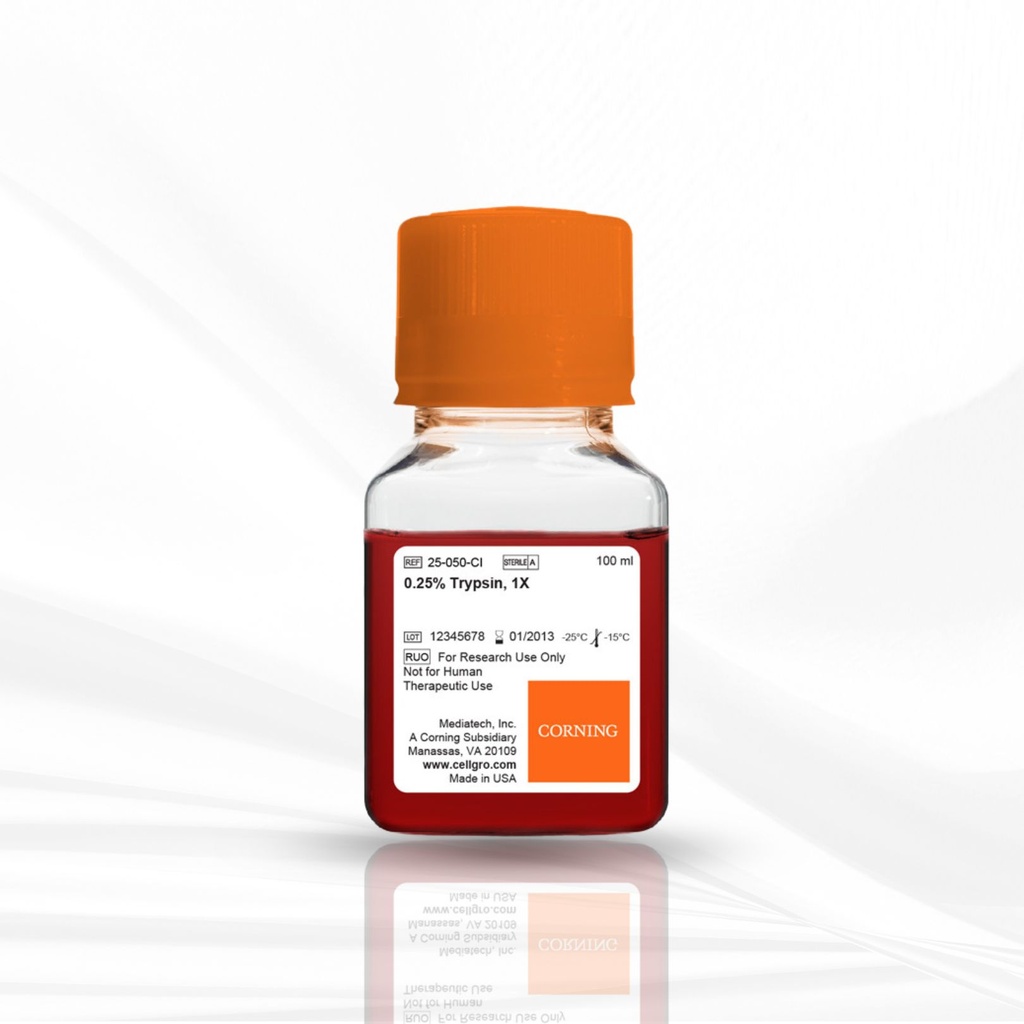 Corning® 100 mL Trypsin 1X, 0.25% Trypsin in HBSS [-] calcium, magnesium, Porcine Parvovirus tested