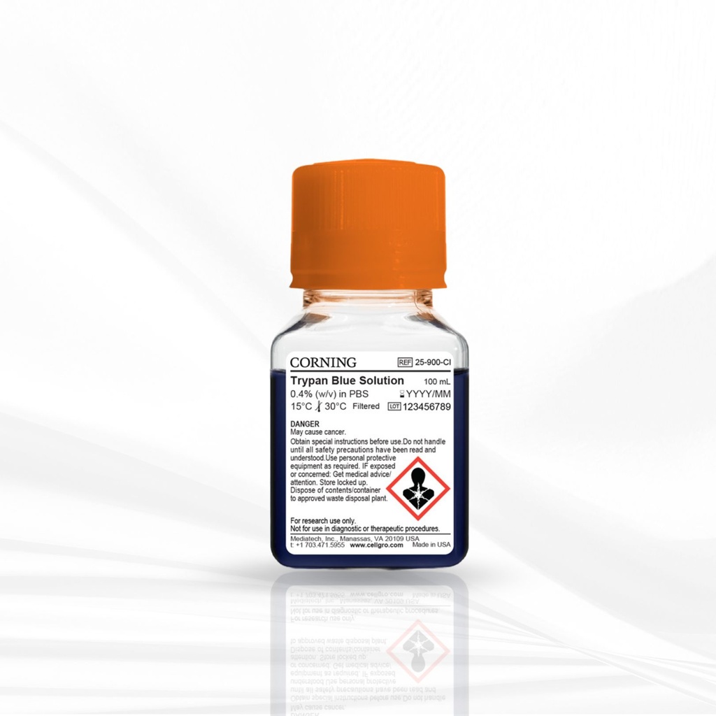 Corning®100 mL Trypan Blue Solution, 0.4% (w/v) in PBS, pH 7.5 ± 0.5